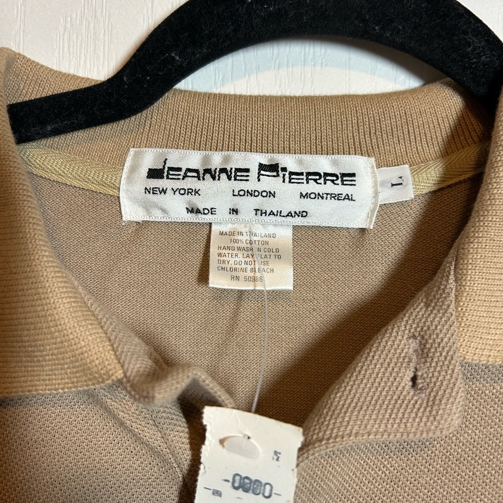 Vintage Jeanne Pierre Classic Tan Polo Dress - Size Large NOS NWT 100% Cotton - Picture 2 of 6